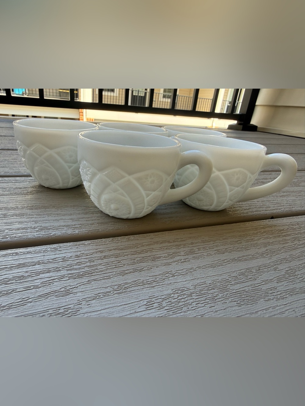 Vintage McKee Concord White Milk Glass Punch Cups Set of 5 Starburst Pattern